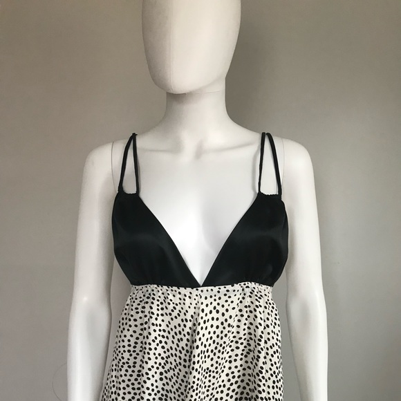 Y2K NWT Christopher Dean 100% Silk Black & White Polka Dot Yacht Maxi Dress 2 - Picture 2 of 9